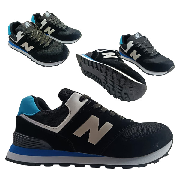 Tenis New Balance para caballero negro con detalles celestes y azules tallas surtidas